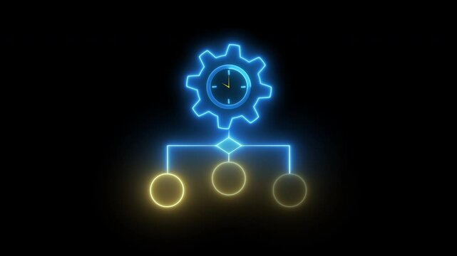 Business efficiency concept, how much a company or organization can produce as it relates to time, cost and quality. Glowing neon line of workflow efficiency icon isolated on transparent background.