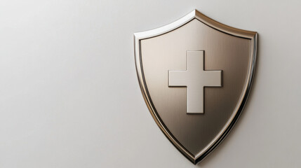 Metallic shield with cross symbol, representing protection and safety