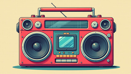 playful retro boombox illustration features rounded speakers buttons vibrant colors perfect vintage music
