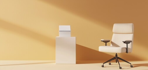 Fototapeta premium Suggestion box on a counter, in an empty office with a chair, gathering input in a customerfocused business environment