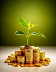 sprout plant growing on pile of coins,business growth or finance growth concept.