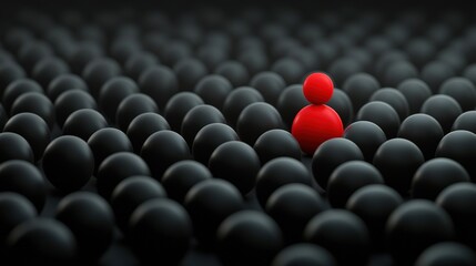 Obraz premium A bold red figure standing out in a monochrome crowd.