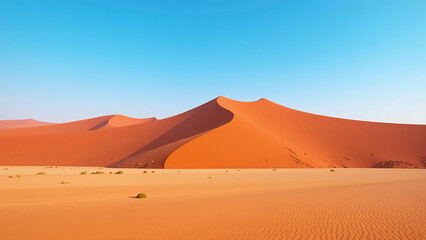 red sand dunes stretch across vast desert landscape beneath clear blue