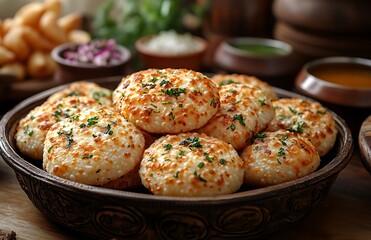 Golden Baked Savory Pastries with Herbs and Side Dishes