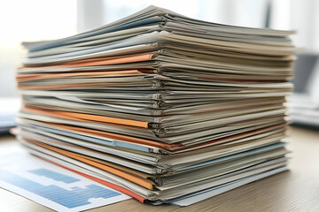 Organized Stack Of Documents On Desk Realistic Photo