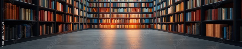 Poster a bookshelf transforming into a virtual library with infinite books.