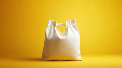Cream canvas tote bag on yellow. Perfect for eco-friendly shopping or branding.