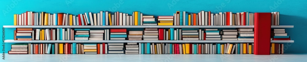 Poster a bookshelf transforming into a virtual library with infinite books.