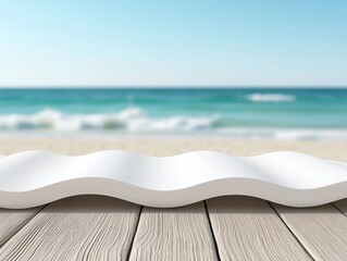 Waveform of summer sounds on a graph, with a beach backdrop, graphing a summer abstract scene