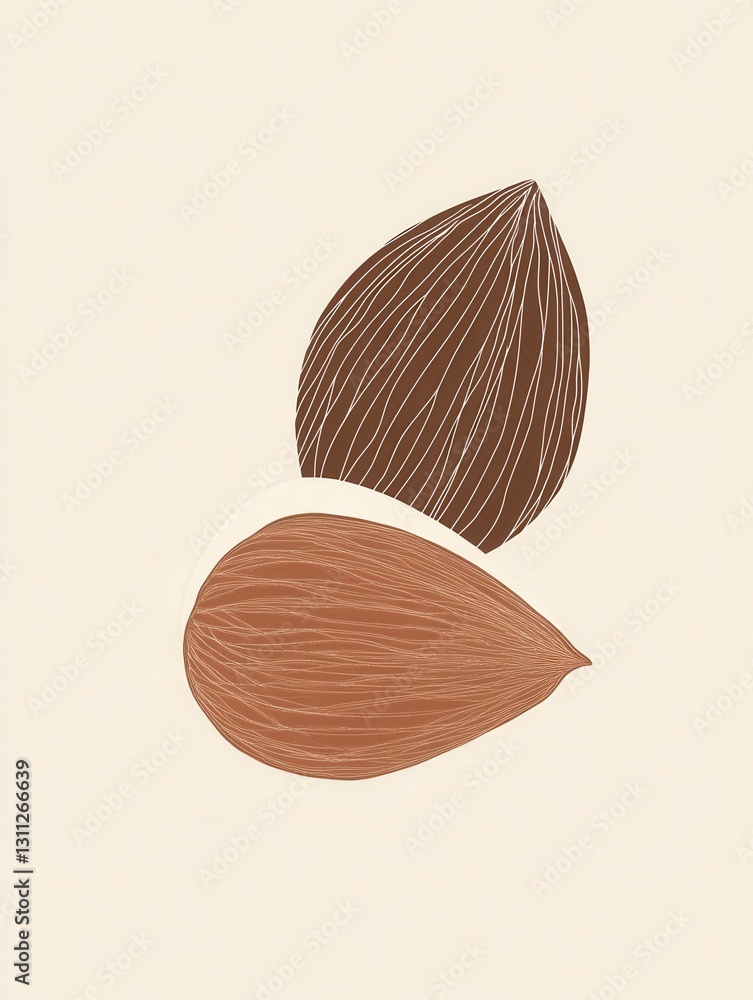 Aufkleber Minimalist nut logo featuring abstract almonds and walnuts in modern line art design creating a unique visual identity