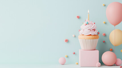 Festive cupcake with pastel decorations for a celebration