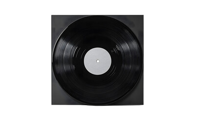 Obraz premium vinyl record mockup isolated on white background, disc inside the sleeve and with empty space for music cover design