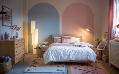 Cozy bedroom with arched accent walls