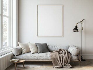 Modern Cozy Living Room with Blank Frame
