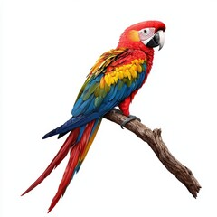 Naklejka premium A vibrant parrot perched on a branch, showcasing its bright feathers and colorful appearance, perfect for nature and wildlife themes.
