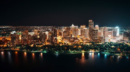 Naklejka premium Engaging nighttime photography class focused on capturing the beauty of a city at night with urban lights
