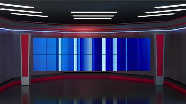 3D Virtual TV Studio News, Backdrop For TV Shows .TV On Wall.3D Virtual News Studio Background Loop
