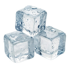 Three ice cubes on a transparent background