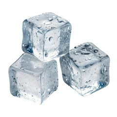 Three ice cubes on a transparent background