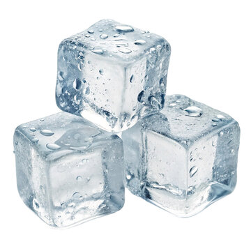 Three ice cubes on a transparent background