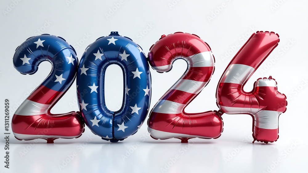 Poster us flag pattern balloon features numbers numeric character design patriotic colors including red whi