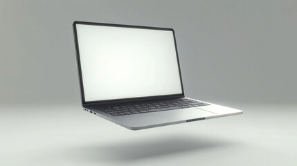A laptop with a blank screen floating on a smooth surface with no background. AI Generated Images