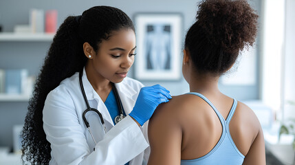 A healthcare professional administers a vaccine to a patient in a clinical setting, highlighting the importance of preventive care and health services.