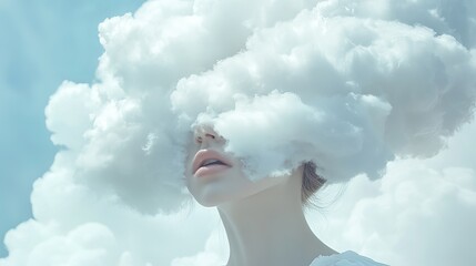 Ethereal Portrait of a Woman with Clouds Surrounding Her Head