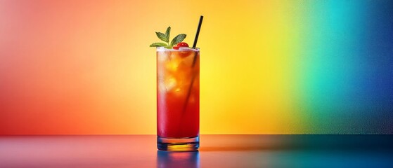 Refreshing Summer Cocktail in Vibrant Rainbow Background