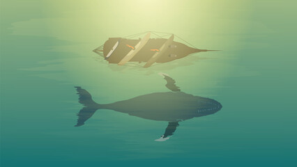 A ship and a whale on the see © Tin