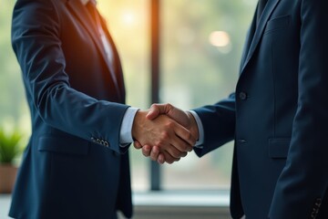 Two figures clasp hands; a successful business meeting culminates , contract, work