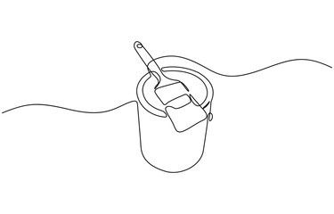 Fototapeta premium Continuous line drawing of paint can and brush, Construction and repair. A wide brush and a can of paint. Can of paint brush one continuous line drawing vector.