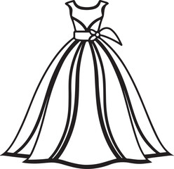 bridal dress line art, black outline, vector and illustration, coloring book page line art drawing