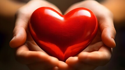 Obraz premium Loving hands gently hold a red heart