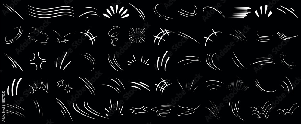 Sticker line movement element design. dynamic motion graphics, abstract swirls, bursts, stars, and curves. p
