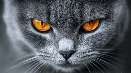 Silver tabby British shorthair cat gazes intently, capturing pure feline elegance and focus.