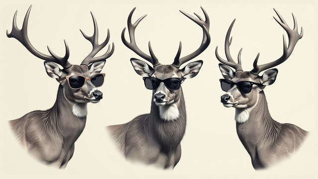 wildlife imagery meets modern fashion deer wearing sunglasses creating unique fusion style nature engraving