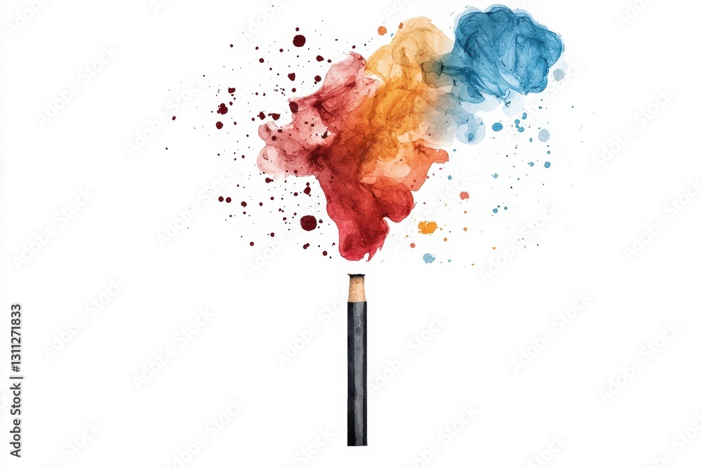 Poster a vibrant pencil unleashes a burst of colorful paint splashes, symbolizing creativity and artistic e
