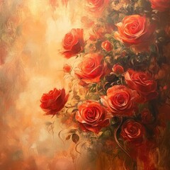 Lush bouquet of red roses in a painterly style.