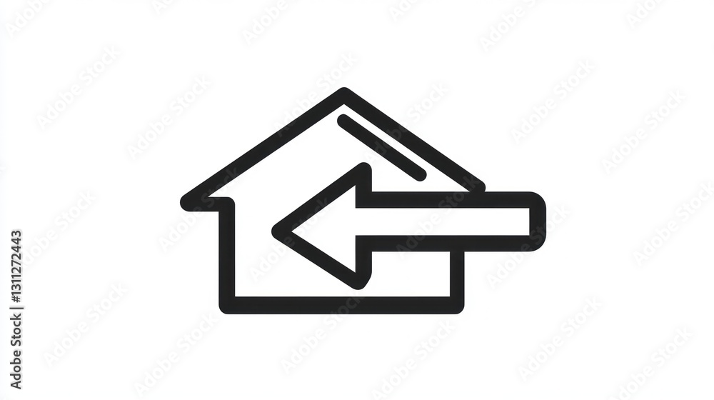 Poster simple home icon with exit arrow. possible use in ui design