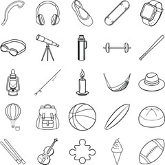 Leisure Activities Icons Sports, Hobbies, and Relaxation Items