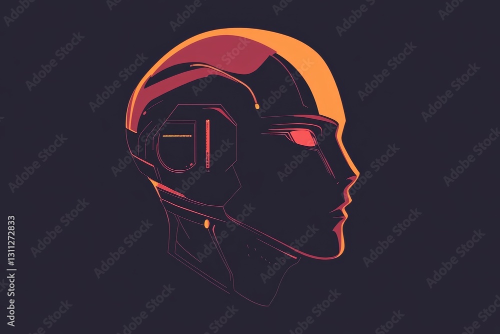 Aufkleber futuristic robot face design in abstract art style on dark background