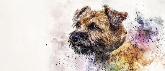 Charming Watercolor Portrait of a Cute Border Terrier Dog Capturing the Playful Spirit and Unique Features of This Beloved Breed in a Beautiful Artistic Style