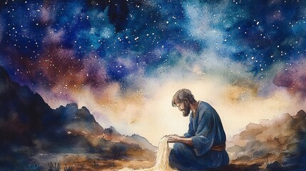 Create a beautiful watercolor image of Gideon from the Bible.