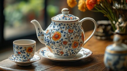 Floral Teapot and Cup Set