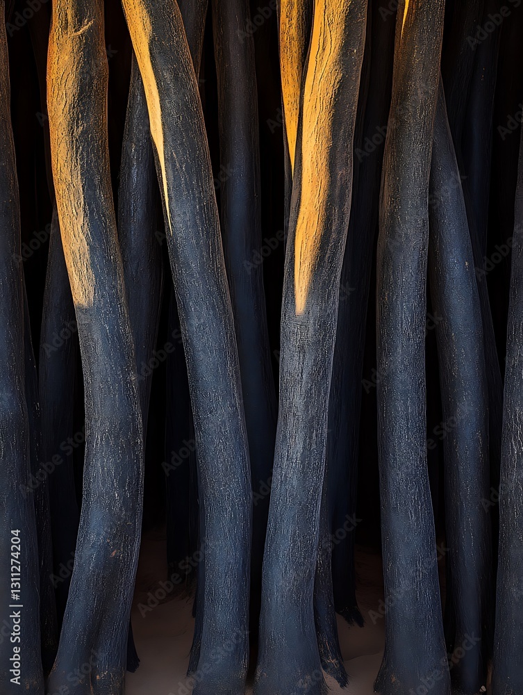 Poster vertical elongated structures creating a textured dark abstract design