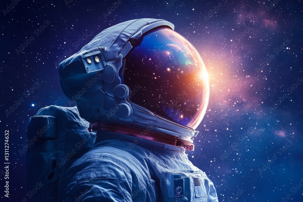 Poster astronaut in space with colorful nebula and starry background