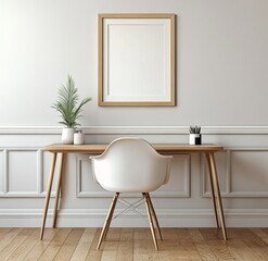 Modern Desk, Empty Frame, Minimalist Room