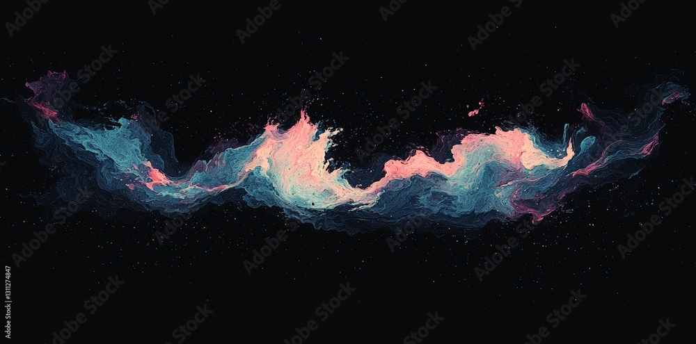 Poster vibrant abstract wave lines form a dynamic pattern with colorful light flowing against a black isola