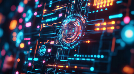 Abstract futuristic digital circuit design with glowing elements